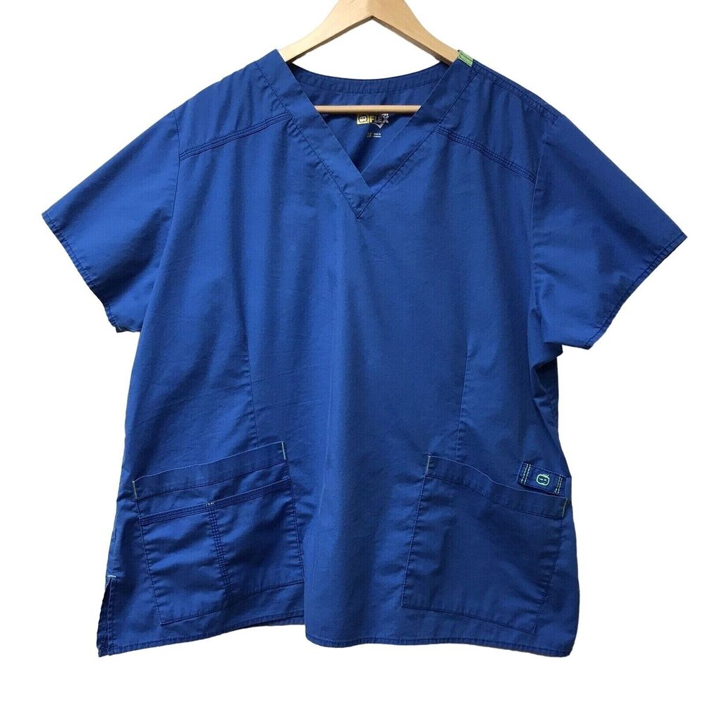 Wonder Flex Scrub Top Womens 2X  Blue